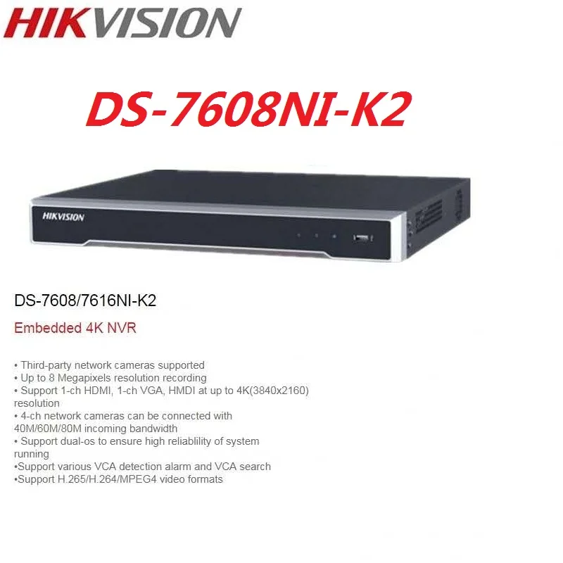 

Orginal Hikvision DS-7608NI-K2 English 8CH 4K H.265 NVR Network Video Recorder supports 2 pieces HDD