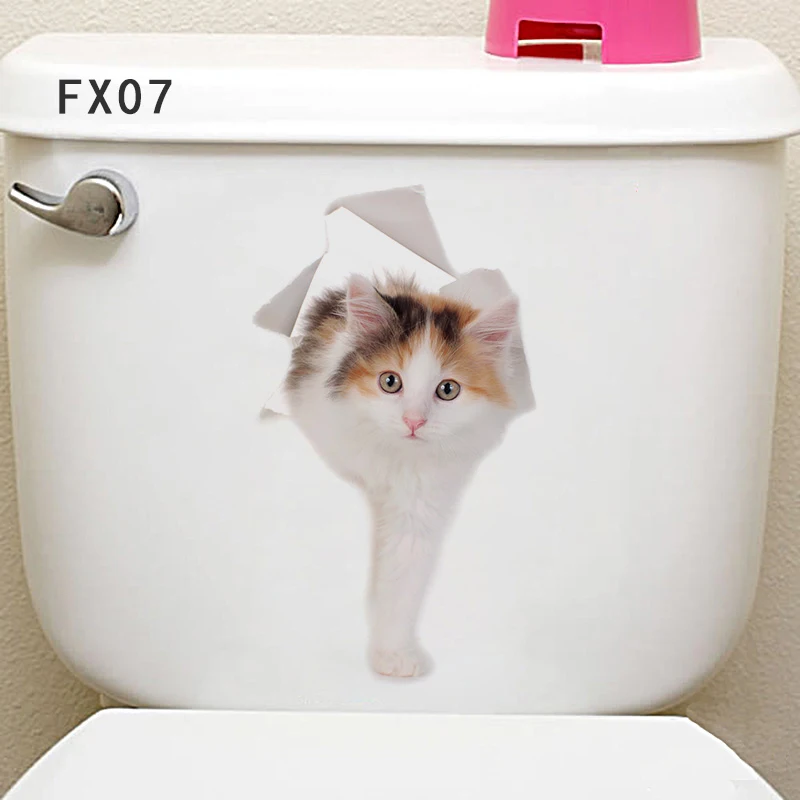Cute Cat 3D Wall Hole Sticker Bathroom Toilet Kids Room Decoration Wall Decals