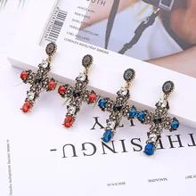 JOUVAL lujo corte Cruz cristal pendientes gota para mujeres barroca diamante Vintage pendientes colgantes 2019 joyería femenina de moda(China)