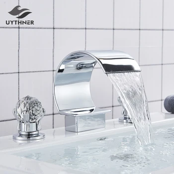

Uythner Black Bronze/Chrome Bathtub Faucet Mixer Basin Tap Wide Spout Waterfall Tub Bathroom Faucet Hot And Cold Water Mixer
