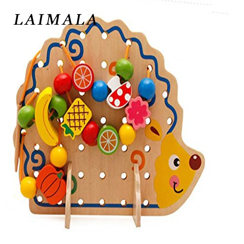 

Baby Toys Fruits String Of Beads Wooden Hedgehog Fruits String Beads Baby Child Educational Toy