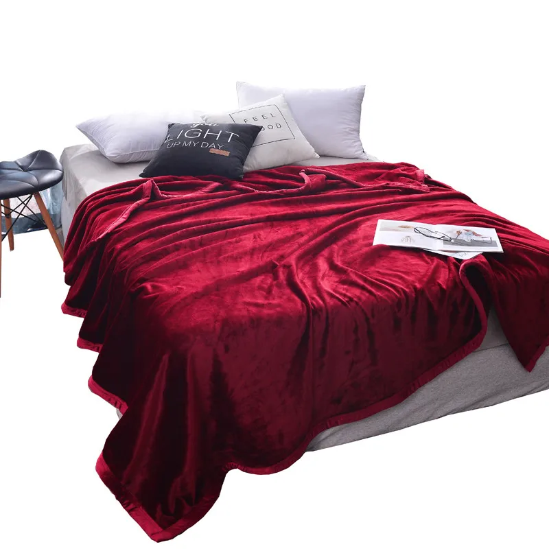 

Wine Red Solid Color Thickening 1PC Bed Blanket Fleece Blankets For Bed Throw Blanket Machine Washable Home Textile 150x230cm