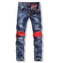 Мода Новые Марка Весна Лоскутная Винтаж Известные Джинсы Мужские Slim Fit Мотоцикл Вакеро Hombre Плюс Размер Случайные Люди