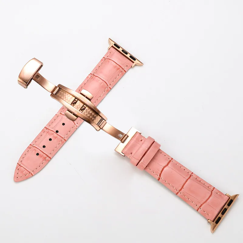 Ремешок для Apple Watch кожаный ремешок для iwatch Бабочка Пряжка браслет для Apple Watch 4 44 мм 38 мм 42 мм 40 мм ремешки - Цвет ремешка: pink--rose-gold