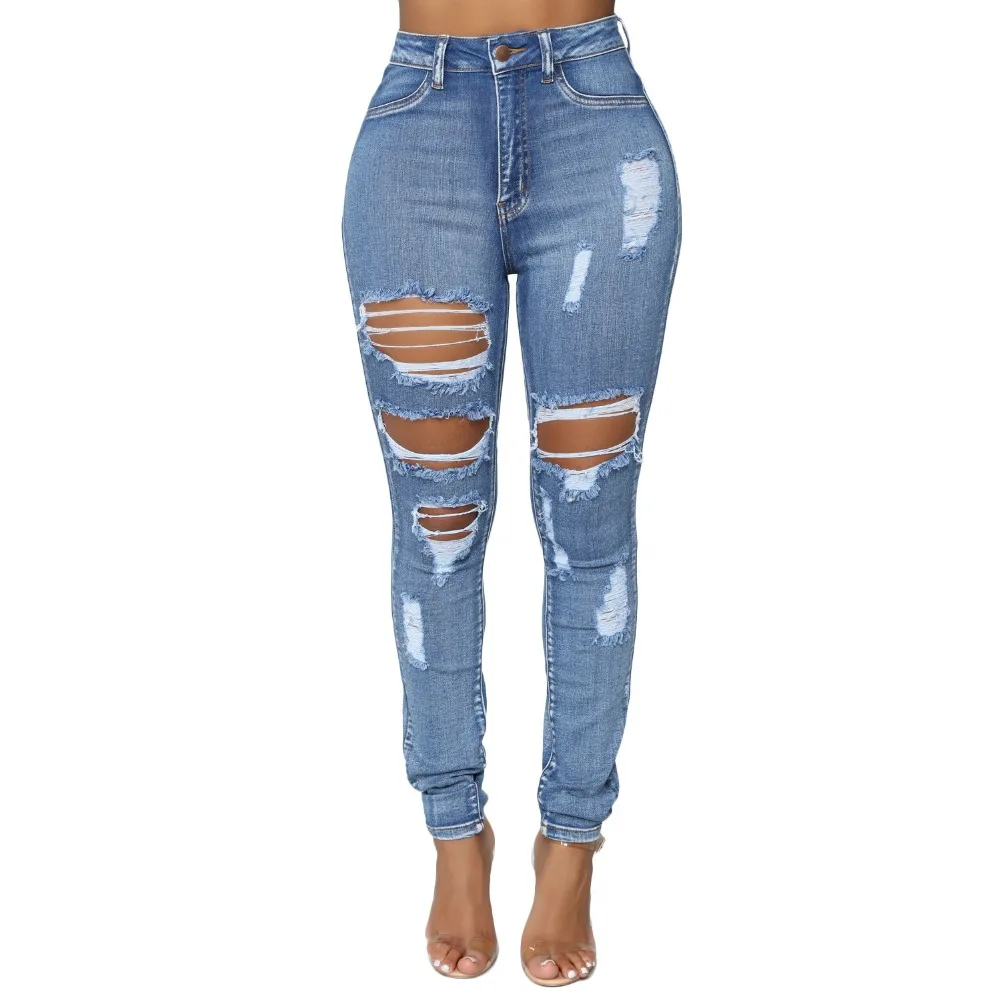 Модные женские потертые рваные состаренные изящные джинсы из хлопчатобумажной ткани бойфренд джинсы для женщин пикантные отверстие узкие