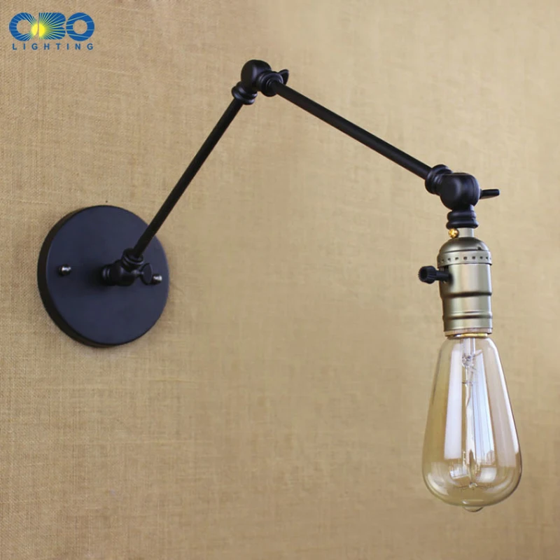 Простая винтажная Гибкая железная настенная лампа с выключателем, для спальни, фойе, для внутреннего освещения E27, держатель лампы 110-240 в