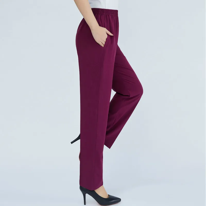 

2019 Summer Autumn High Waist Pants Solid Color Plus Size 4XL Long Trousers Middle Aged Women Straight Pants