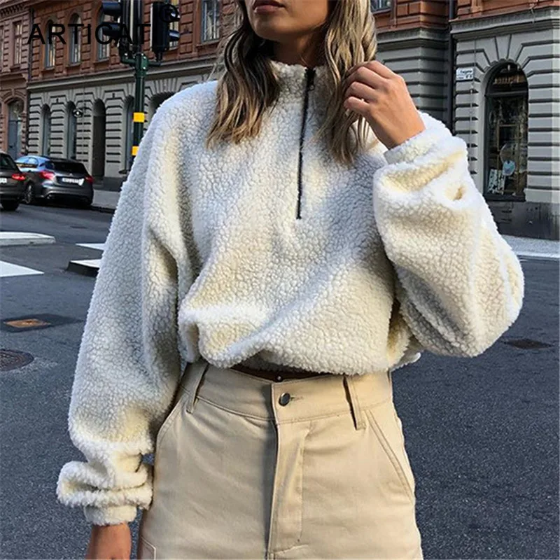 Articat فو امبسوول المحاصيل أعلى هوديس المرأة البلوز 2018 الخريف الشتاء طويل الأكمام عالية الرقبة سستة قصيرة النساء معطف سترة Articat فو امبسوول المحاصيل أعلى هوديس المرأة البلوز 2018 الخريف الشتاء طويل الأكمام عالية الرقبة سستة قصيرة النساء معطف سترة