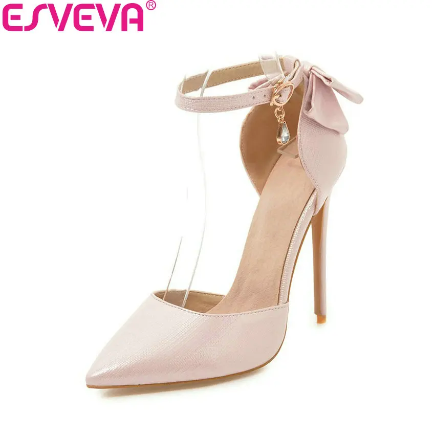 

ESVEVA 2018 Women Pumps Shoes Synthetic Thin Super High Heels Pointed Toe Two-piece Ladies Pumps Butterfly-knot Shoes Size 34-43