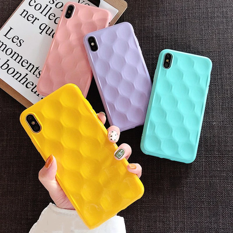 

Candy solid color wave point Silicone Phone Case For iPhone X XS XR XS Max 8 7 6 6S Plus Lovely pattern protection Back Cover