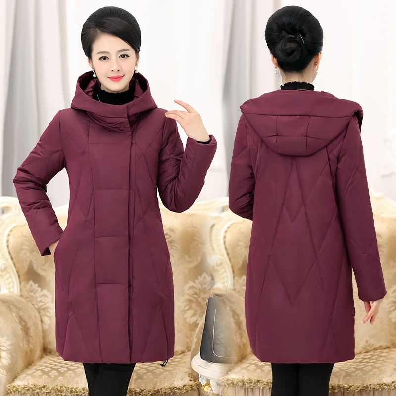 Warm Thicken Middle-aged Women Winter 65% White Duck Down Jackets Hooded Plus Size 5XL Female Coat Winter Long Parka For Mom