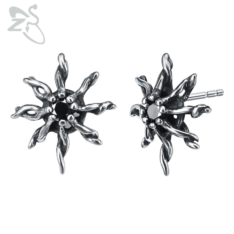 

ZS 1 Pair Small Punk Flower Stud Earrings for Men Women Hip Hop Stainless Steel Earring Rock Roll Jewelry Biker Accessories