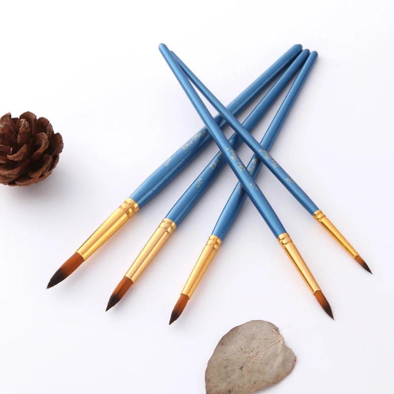Kopen 5 stks set Aquarel Gouache Penselen Ronde Wees Tip Dunne Haak Lijn Pen Nylon Haar Schilderij Borstel Set Art Supplies
