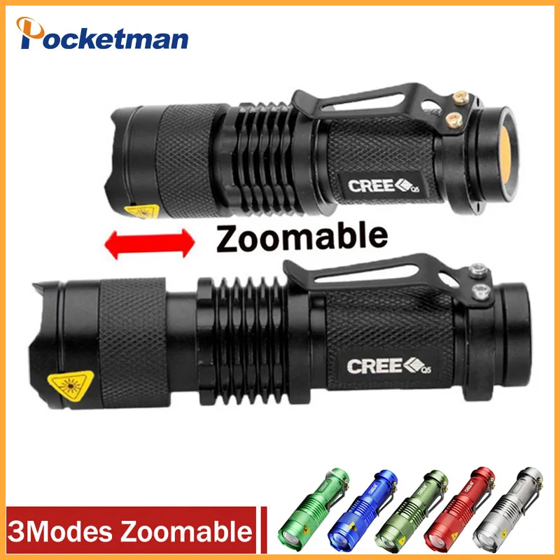 

High-quality Mini LED Flashlight Q5 2000LM Powerful Flashlight LED Laterna 3Modes Zoomable Portable 6Colors Torch