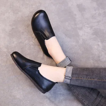 

High Quality Genuine Leather Loafers Women Casual Shoes Handmade TPR Bottom Mother Slip On Flats Comfort Woman Shoes Plus Size