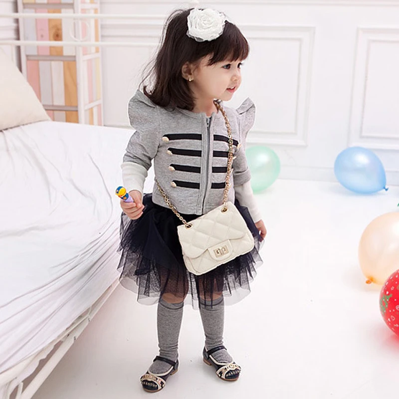 2016 children's clothing wholesale dress autumn pure lace two piece