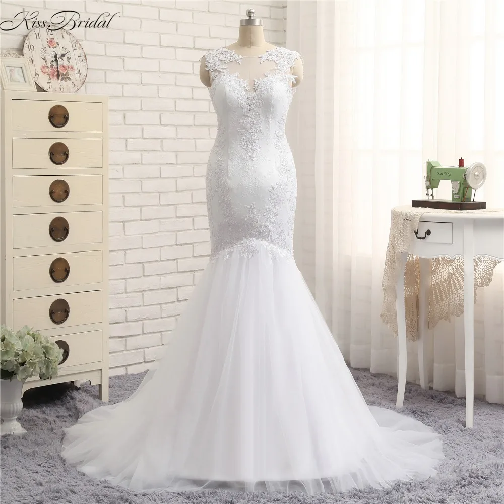 vestido de noiva com renda Newest Lace Tulle Bride Wedding Dresses Sexy Backless Sweep Train Bridal Gowns