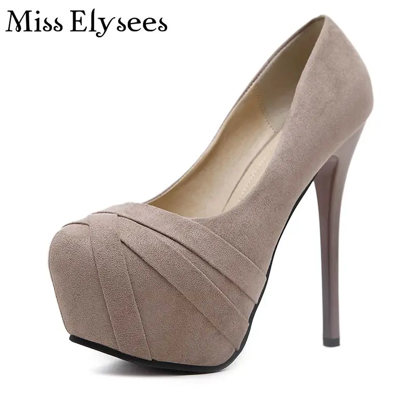 Suede Leather Women High Heels Platform Pumps 2017 Spring Round Toe Slip On Thin Women's Shoes Ladies 13.5cm Sexy | Обувь