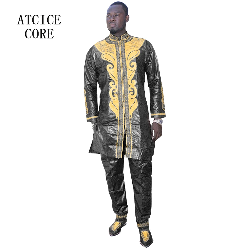 

african bazin riche embroidery design dress man clothes top with pants LC060#