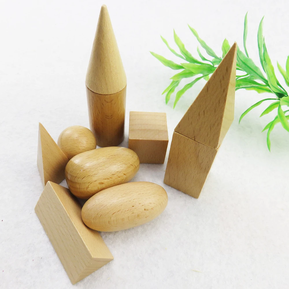 3D Wooden Toys Geometric Solids Shapes Montessori Learning School Home Resources Educational Math Toys for Children Learn Toy