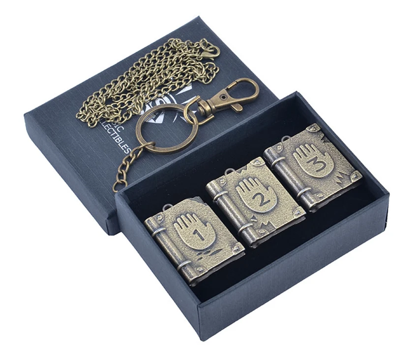 

Anime Gravity Falls Alloy metal Journal Number 1 2 3 Necklace keychain with Box Cosplay custume accessories