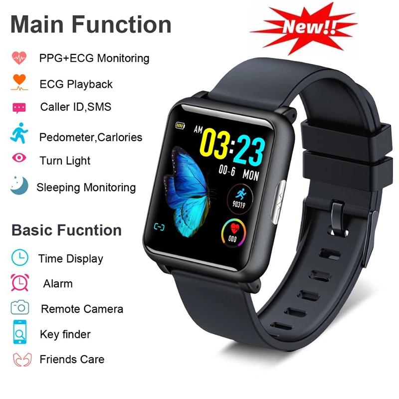 

ECG PPG Monitor Healthy Smart Watch IP67 Waterproof Band Smart Blood Pressure Sport Drink Reminder Smartwatch Women Men Watches