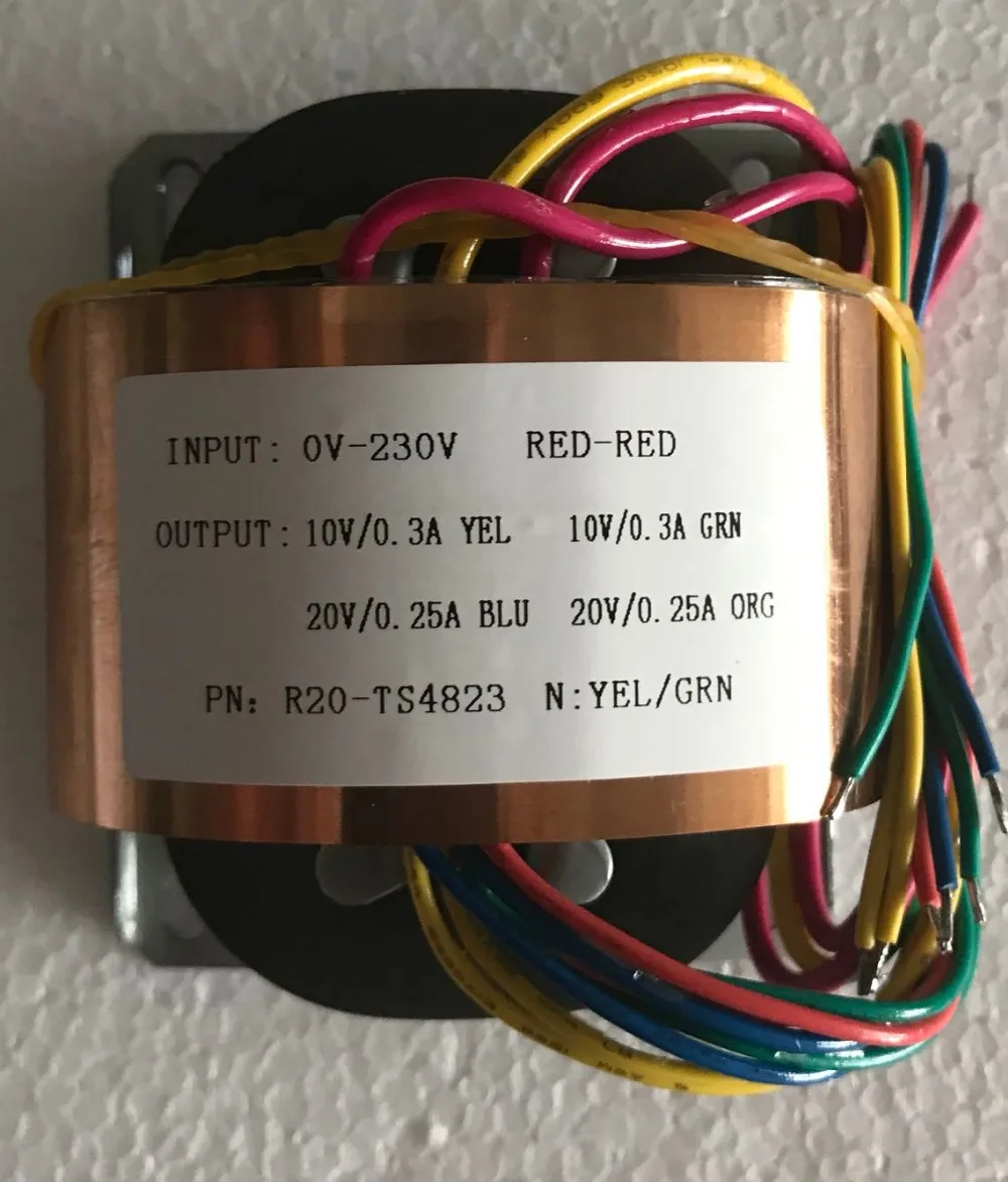 

2*10V 0.3A 2*20V 0.25A Transformer R Core R20 16VA custom transformer 220V input copper shield for pre-amplifier power supply