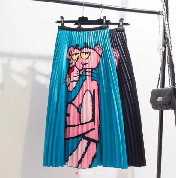 Новые женские плиссированные юбки с героями мультфильмов до середины икры, повседневная юбка, Летний стиль
