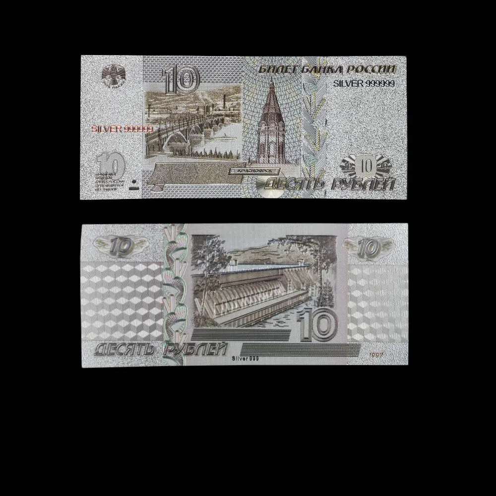 

Silver Russia Gold Banknote New 10 Ruble Silver Plated Bill Banknote In 24k Gold Foil Commemorative Gold Banknotes Fake Money