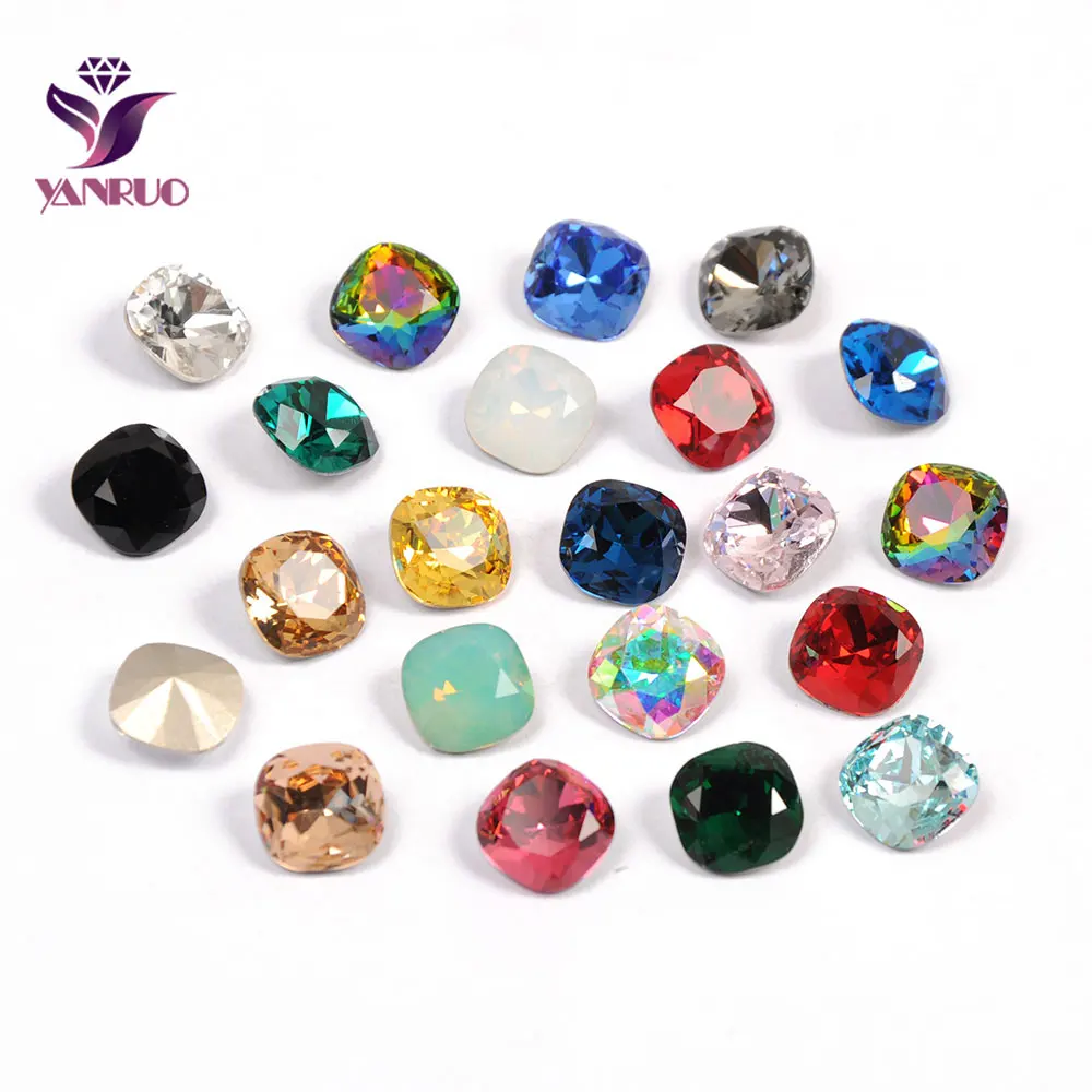 

YANRUO 4470 Cushion Cut Colors Fancy Rhinestones Sewn Crystals for Needlework Wedding Dress Applications Diamond Stones