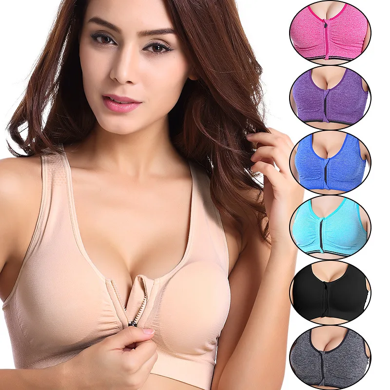 Sport Bras Push Up For Cup A-D Front Zipper Sport Bra Running Jogging Fitness Yoga Bra Breathable Shockproof Quick Dry Sport Top