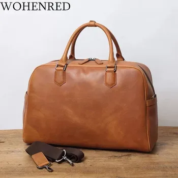 

Business Men's Casual Travel Bags Crazy Horse Leather Large Weekend Duffel Bag High Quality Genuine Leather Carry On Luggage Bag