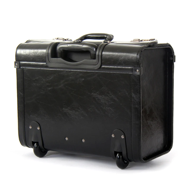 Pilot Rolling Luggage Casters 16 Inch Business Carry On Trolley Women Men Wheels Suitcases Captain PU Travel Bag Trunk