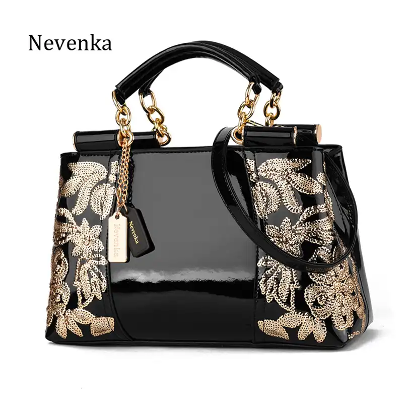 Black, Women Handbags Chain Top Handle Satchel Tote Purse Ladies Patent Leather Crossbody Shoulder Bag for Ladies