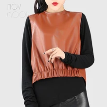 Повседневный коричневый военный зеленый жилет из натуральной кожи, пальто из овчины с рюшами на спине, дизайн с разрезом, veste femme chalecos LT1954