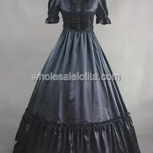 Черный Готический Викторианской Dress С Кружевом Украшения Dress