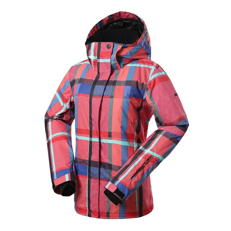 Plaid Hooded Women Winter Ski Jacket Snowboarding Thick Cotton Down