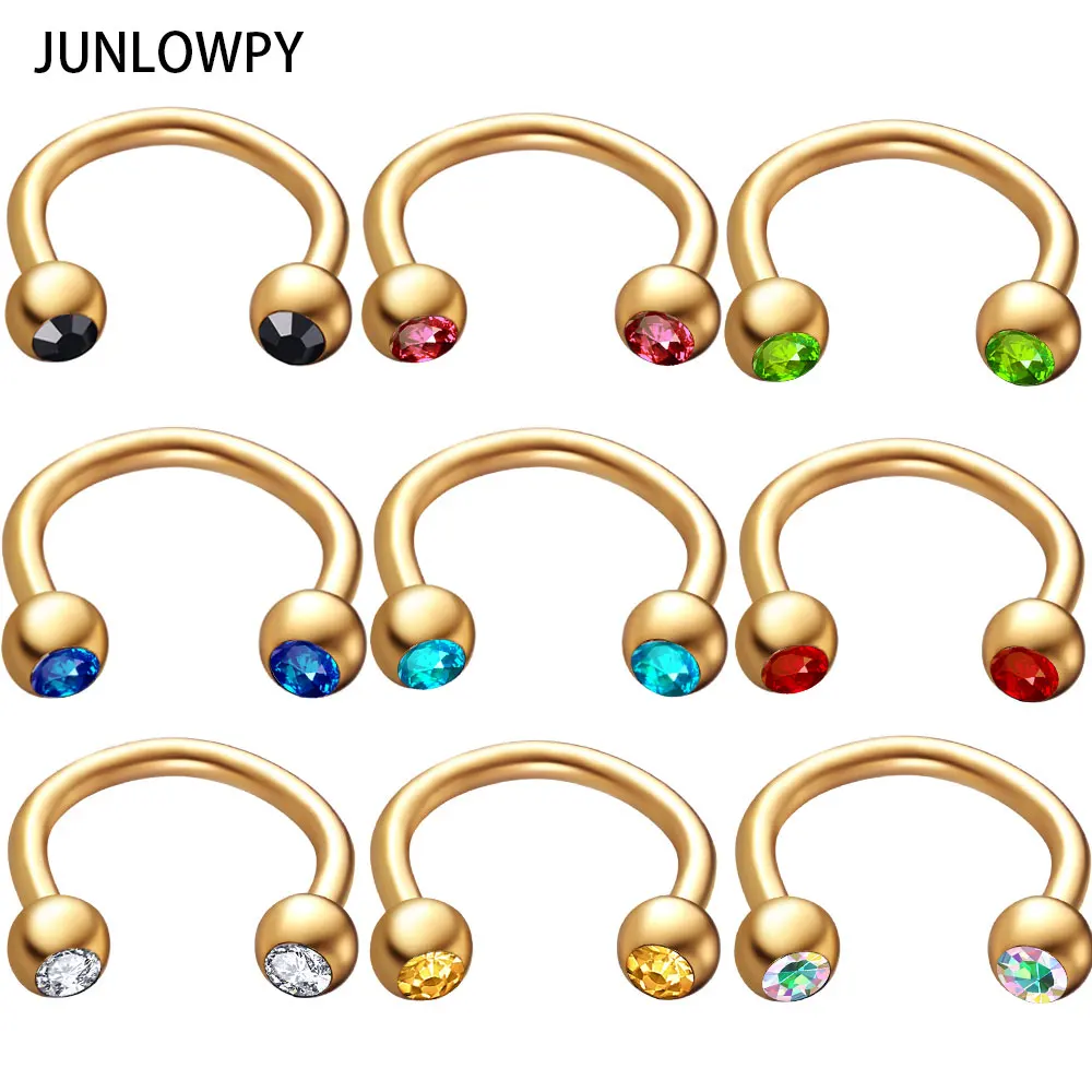 JUNLOWPY Rainbow Silver Black Gold Nose Rings Surgical Steel Horseshoe Ring Fashion Body Jewelry Ear Bar Piercing Earring 50pcs