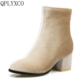 

QPLYXCO 2017 New fashion Big &small Size 32-45 Autumn Winter Boots shoes Women Round toe zipper short Boots High Heel C9-23