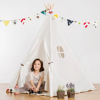 

Lovely cartoon teepee kid play tent cotton canvas kids teepee white playhouse fabric children bed tent indoor