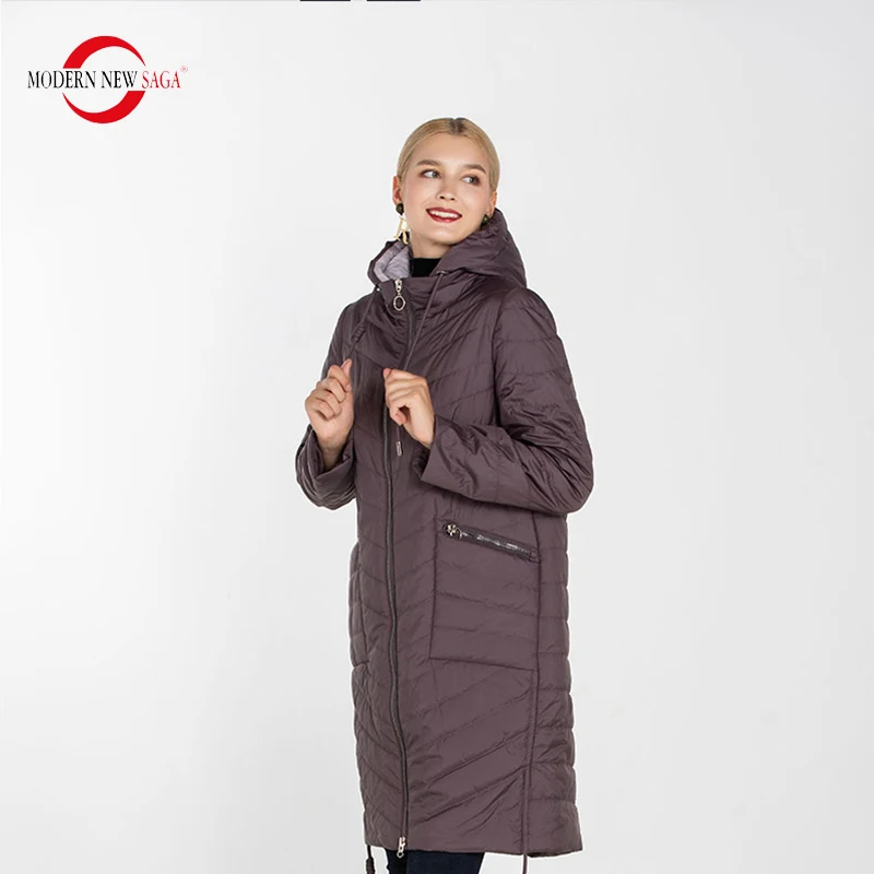 MODERN NEW SAGA  Plus Size Women Hooded Coat & Jacket Thin Cotton Padded Parkas Female Long Style Overcoat Casual Outwear