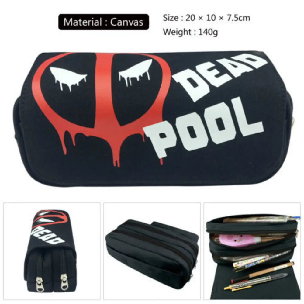 

Marvel Deadpool Pencil Case Pen Bag Make up Cosmetic Bag Canvas Comics Student Stationery Bags Gift