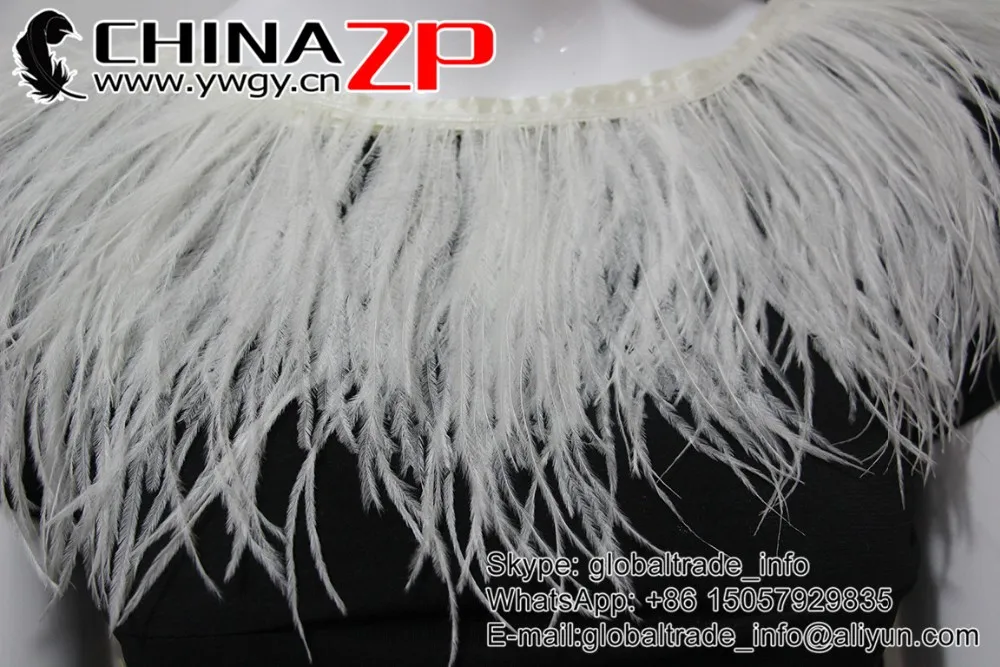 Розничная от фабрики CHINAZP лучшее качество отбеленные белые Страусиные бахрома отделка Перья на лентах