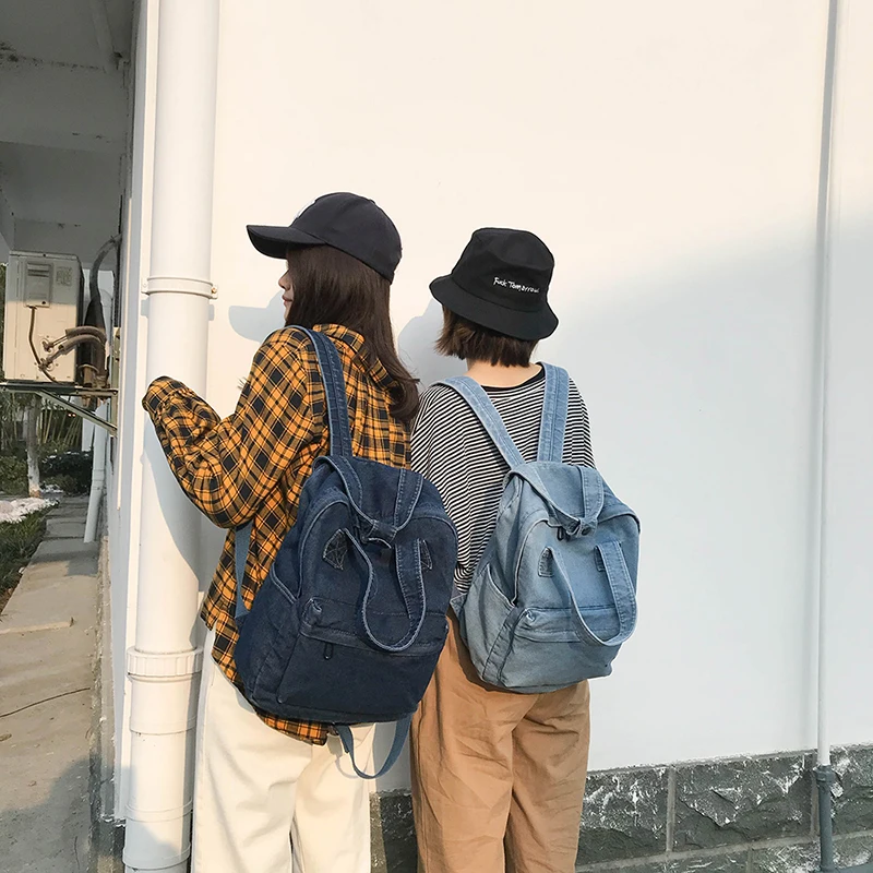 Janespri Women Vintage Washed Denim Jean Backpack Girls Fashion Multifunctional Travel Shoulder Bags Big Campus Mochilas Bolsa  (28)