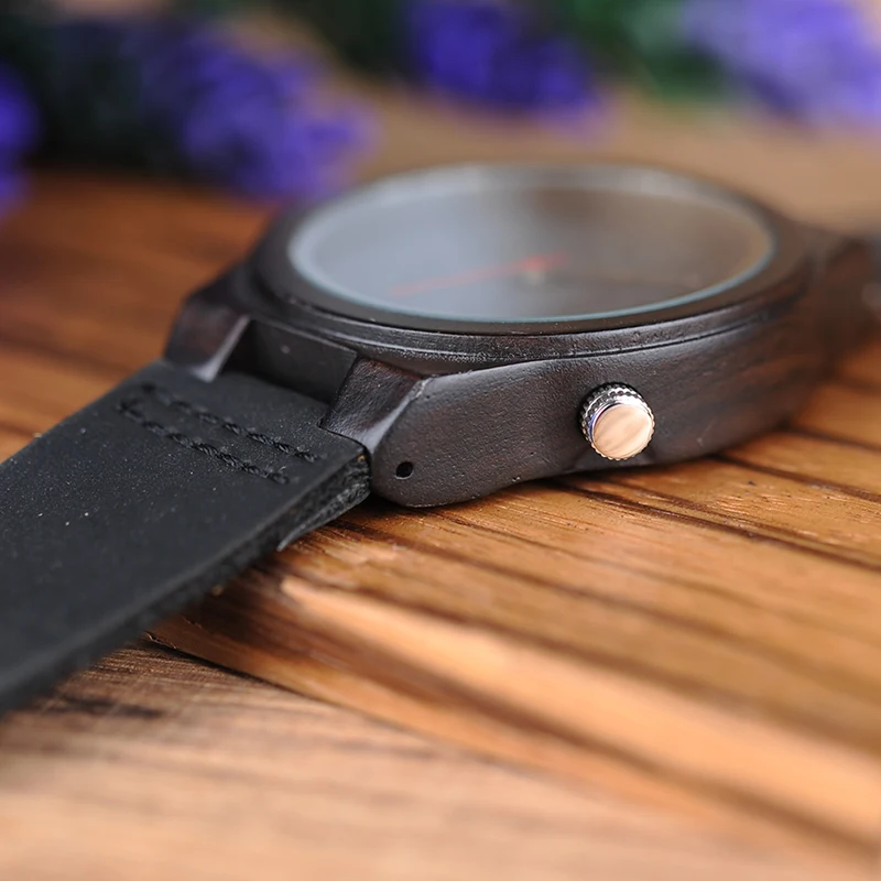 BOBO BIRD L-B10 Men's Red Second Hand Wooden Watch Fashion Ebony Casual Antique Clock as a Gift for Men Customize Watches