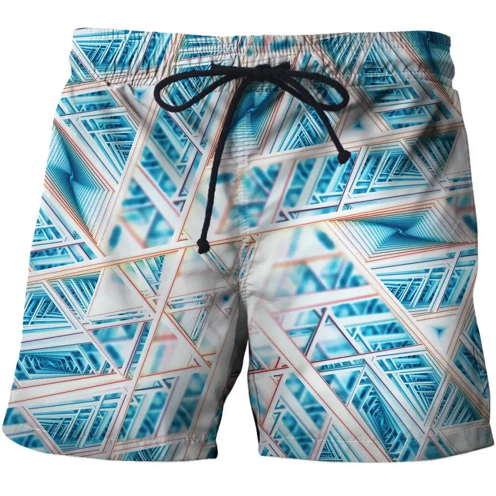 Геометрические мужские короткие прямые быстросохнущие штаны с 3d принтом для бодибилдинга и фитнеса, мужские летние пляжные штаны для серфинга - Цвет: STK084