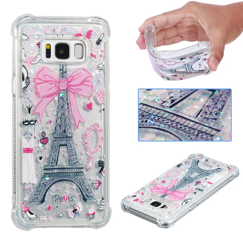 Liquid Case for Samsung Galaxy A6 A8 Plus 2018 S8 S9 Plus S6 S7 Edge Note8 Note9 S5 S6edge Glitter Love Silicone PC Full Cover (40)