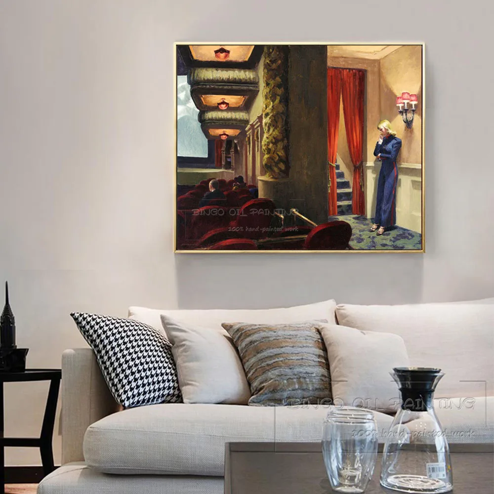 Top Artist Hand-painted High Quality Wall Art New York Movie Oil Painting on Canvas Beauty Edward Hopper New York Movie Picture