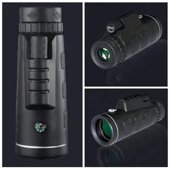 

40X60 Night Vision Monocular Telescope Wide Angle HD Prism Scope with Compass Phone Clip Tripod Outdoor Portable Black
