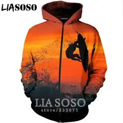 LIASOSO Новая мода Для мужчин Для женщин 3D принт Экстремальные виды спорта серфинг молнии с капюшоном унисекс Повседневное пальто с длинными